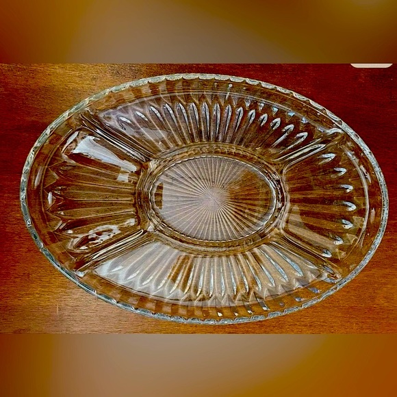 Vintage Other - Vintage oval glass divided tray glass serving tray